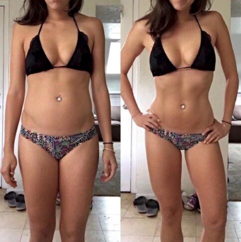 Κορίτσι πριν και μετά την απώλεια βάρους σε μια δίαιτα χωρίς υδατάνθρακες